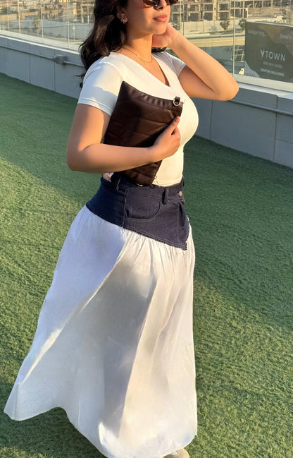 Long Cloud Denim Skirt