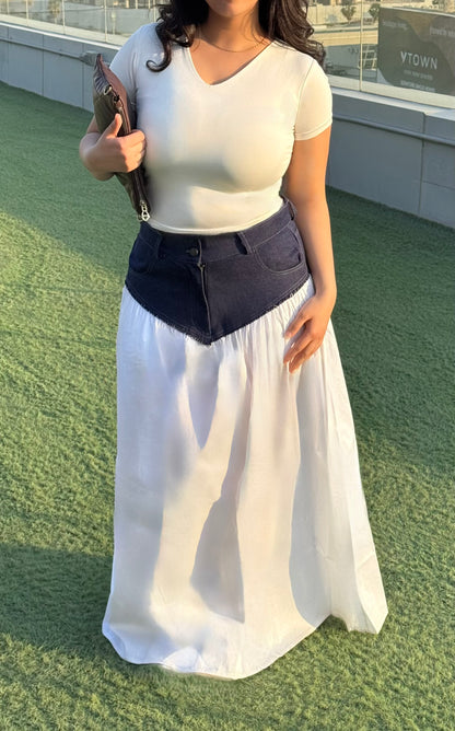 Long Cloud Denim Skirt