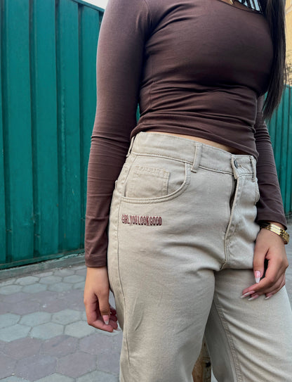 Star-Marked Beige Straight
