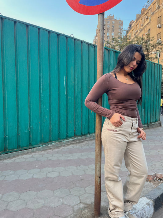 Star-Marked Beige Straight